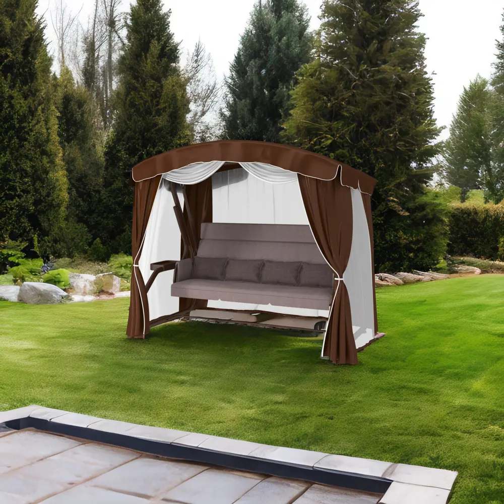 Качели садовые Амстердам 4-х местные до 400 кг коричневый/серый Zalger Garden STLM-2111492 - Вид №5