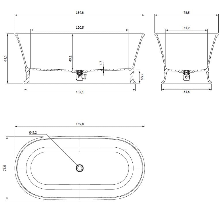 2-местная ванна из композитного материала OMNIRES Classica M+ ARCH-00111449 - Вид №4