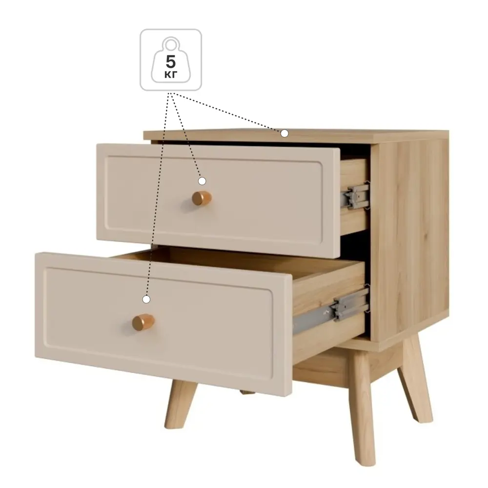Тумба прикроватная 2 ящика KONSENSA Лион Амьен 45x54x35 см ЛДСП цвет бежевый STLM-2111655 - Вид №5