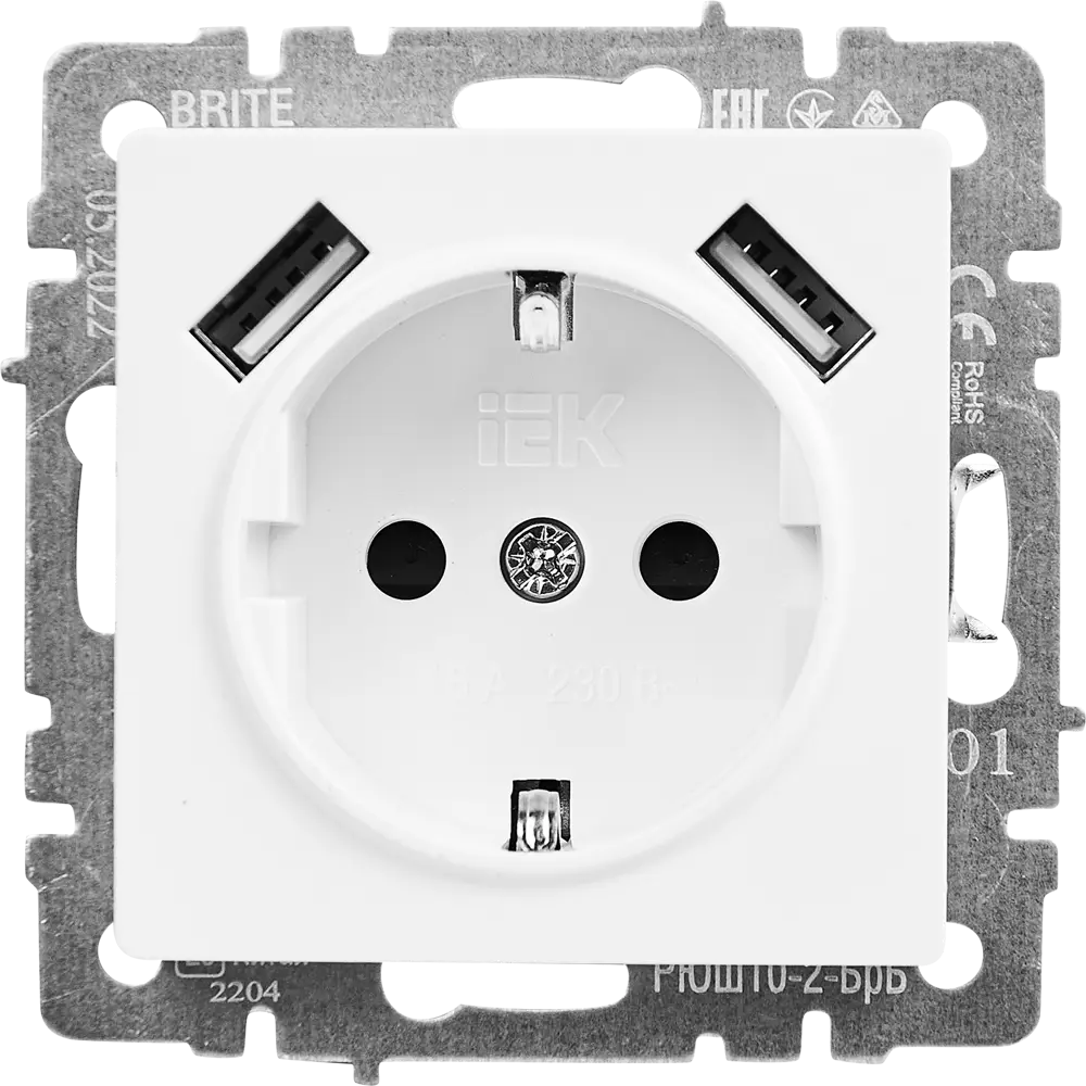 Розетка USB IEK Brite для современного интерьера с заземлением 87761534 STLM-1321697