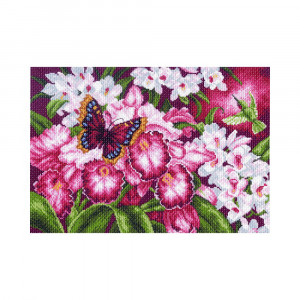 1138 Канва/ткань с рисунком Рисунок на канве 33 см х 45 см "Орхидеи" Матренин посад