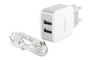 17279532 СЗУ 2 USB модель NC-2.4A, 2.4A, + кабель Type-C, белый УТ000013633 Red Line