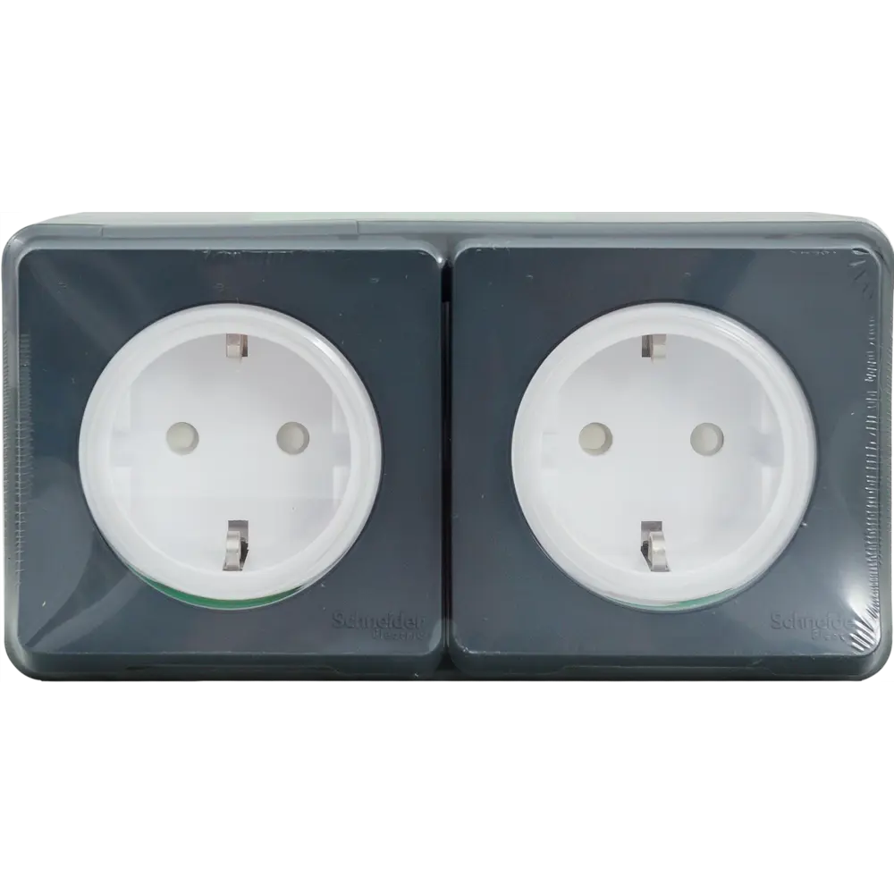 Розетка двойная накладная влагозащищённая Schneider Electric Mureva Styl с заземлением с крышкой и шторками IP55 антрацит STLM-2078985 - Вид №5