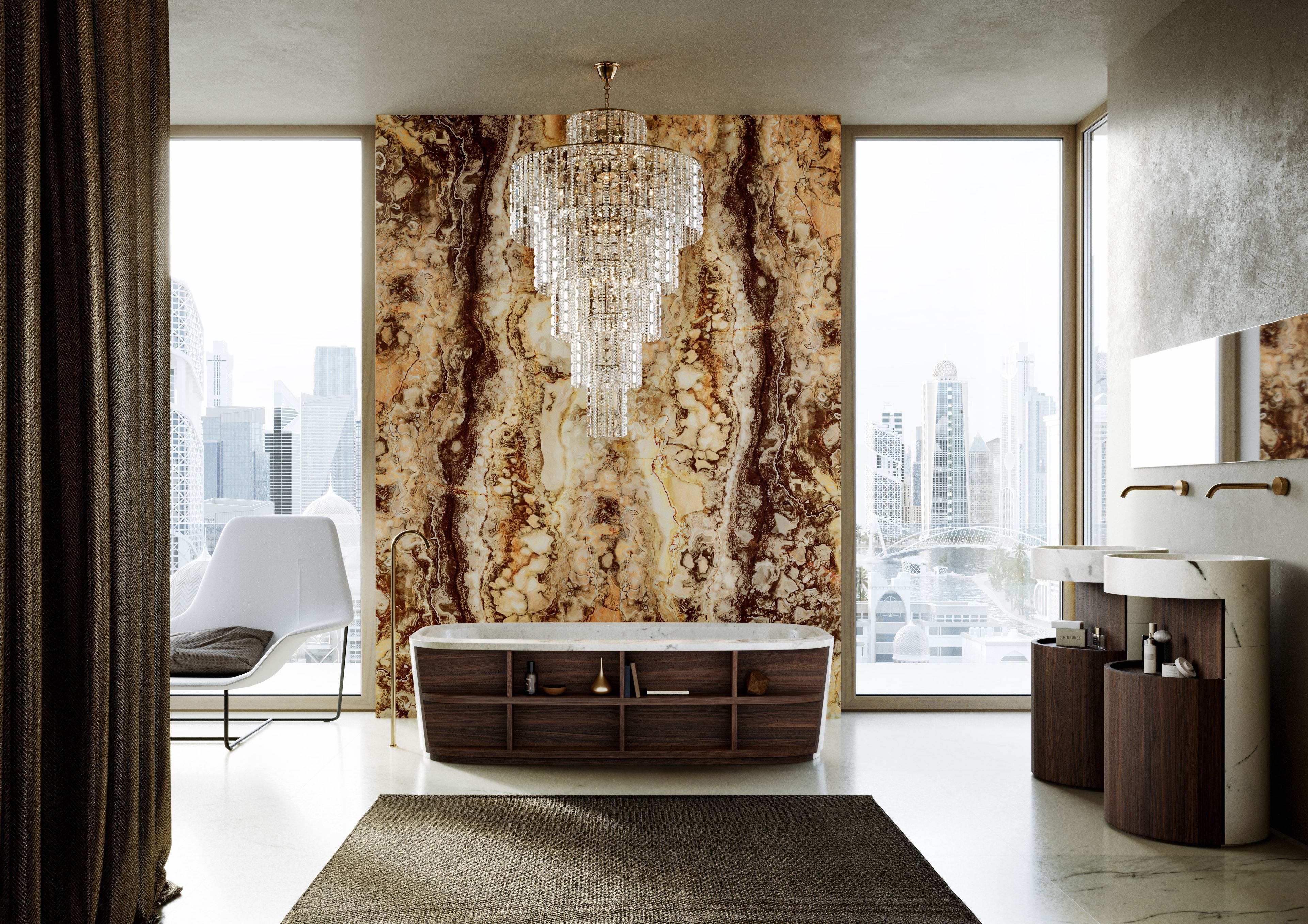 Ванна в центре комнаты из мрамора и дерева Kreoo Hug ARCH-00007890 - Вид №1