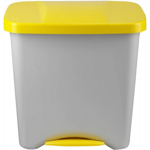 241636 DENOX Бак для раздельного сбора мусора с внутренним разделением на 1, 2 или 3 секции с педалью и крышкой 50 л. Белый , желтая крышка