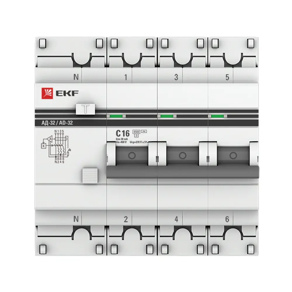 Дифференциальный автомат EKF АД-32 3P N C16 А 30 мА 4.5 кА АС 82421572 STLM-2065292  - Вид №7