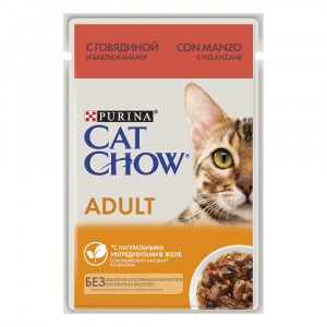 ПР0045315 Корм для кошек с говядиной и баклажанами в желе, пауч 85 г Cat Chow