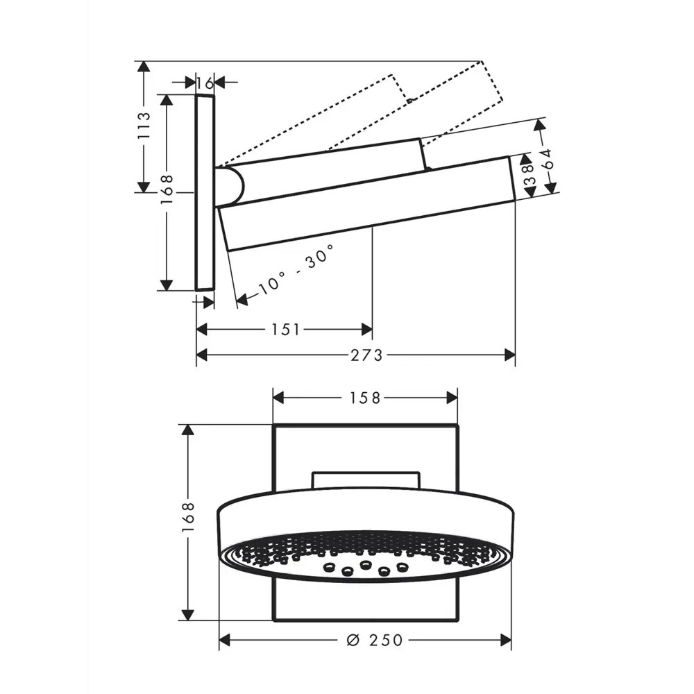 Верхний душ Hansgrohe Rainfinity 26232000, 250 мм, 3 режима, цвет хром