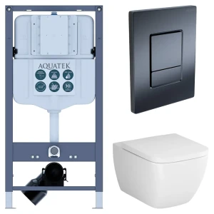 Комплект инсталляции Aquatek Pneumo N 49 с безободковым унитазом AM.PM Gem клавиша Aquatek Pnn-0000004 чёрная