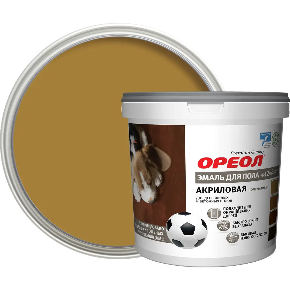 Акриловая эмаль ОРЕОЛ для дерева и бетона, желто-коричневая 0,9 кг 84439737 STLM-0050055