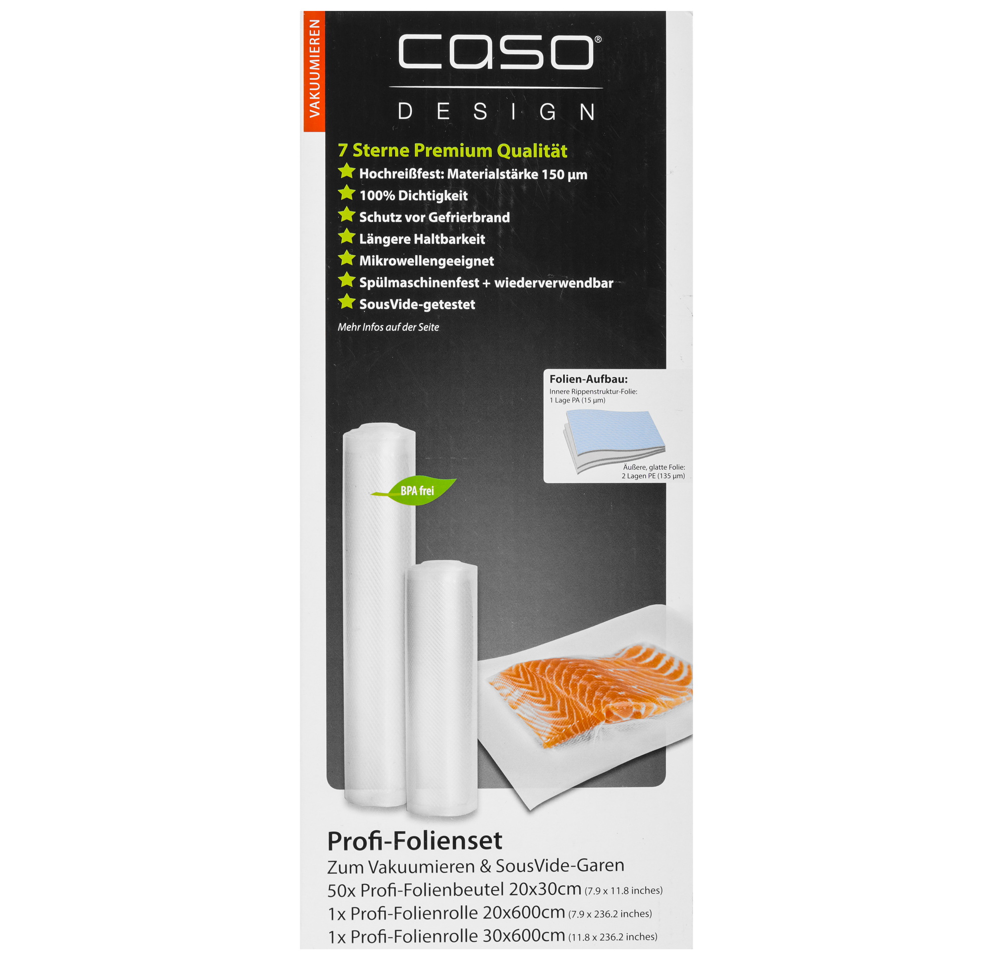 9297256 Набор рулонов для вакуумного упаковщика CASO 7 Sterne 20*30-50 20/30*600 STDN-0001848