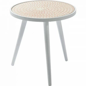 Приставной столик белый круглый с деревянной столешницей Tea Time KARE TEA 322931 Белый