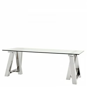 Обеденный стол стеклянный со стальными ножками 220 см Marathon от Eichholtz EICHHOLTZ  246068 Прозрачный;хром