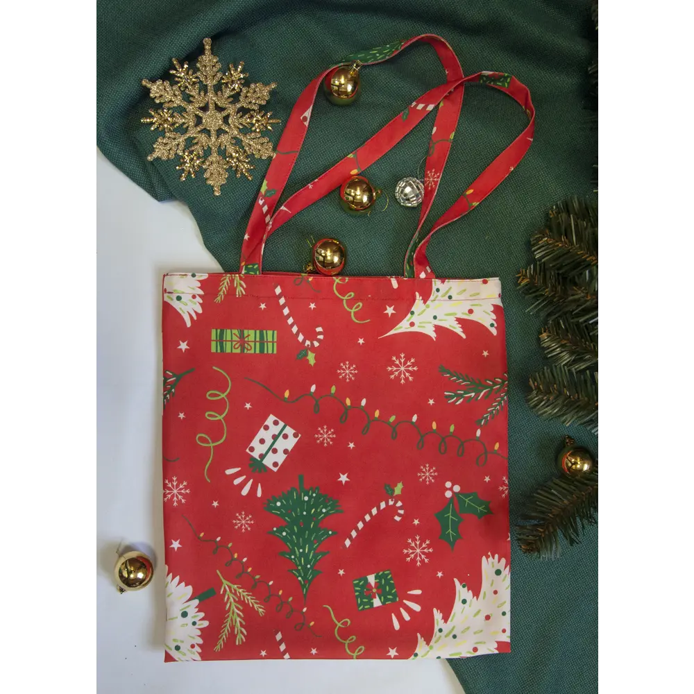 Сумка шоппер Новогодние игрушки 40х35 см красная SEASONS STLM-2049738 - Вид №2