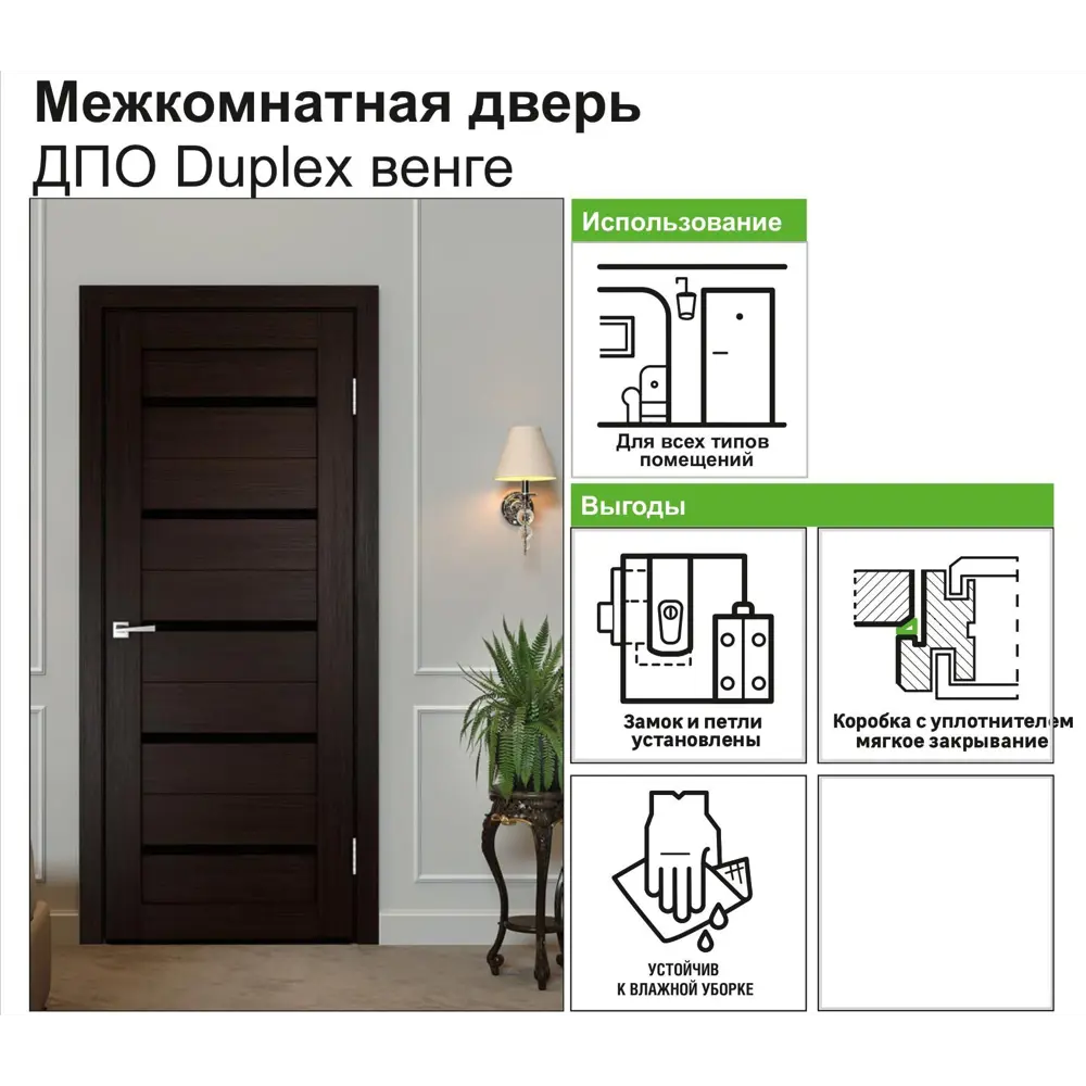Дверь межкомнатная остеклённая Дюплекс/Фортуна 90x200 см ПВХ искусственный шпон цвет венге 16910367 STLM-2087271 Santreyd  - Вид №4