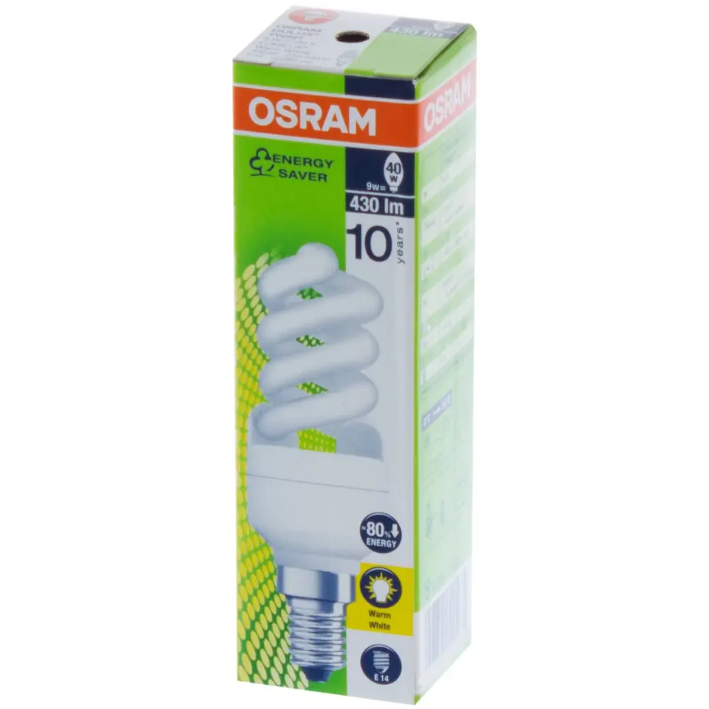 Лампа энергосберегающая Osram E14 9 Вт 430 Лм свет тёплый белый STLM-2125470 - Вид №1