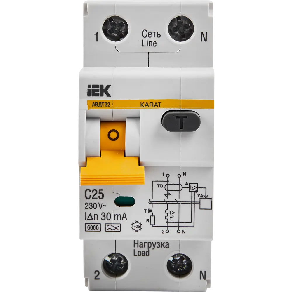 Дифференциальный автомат IEK АВДТ 32 2P C25 А 30 мА 6 кА AC MAD22-5-025-C-30 STLM-2202697 - Вид №2