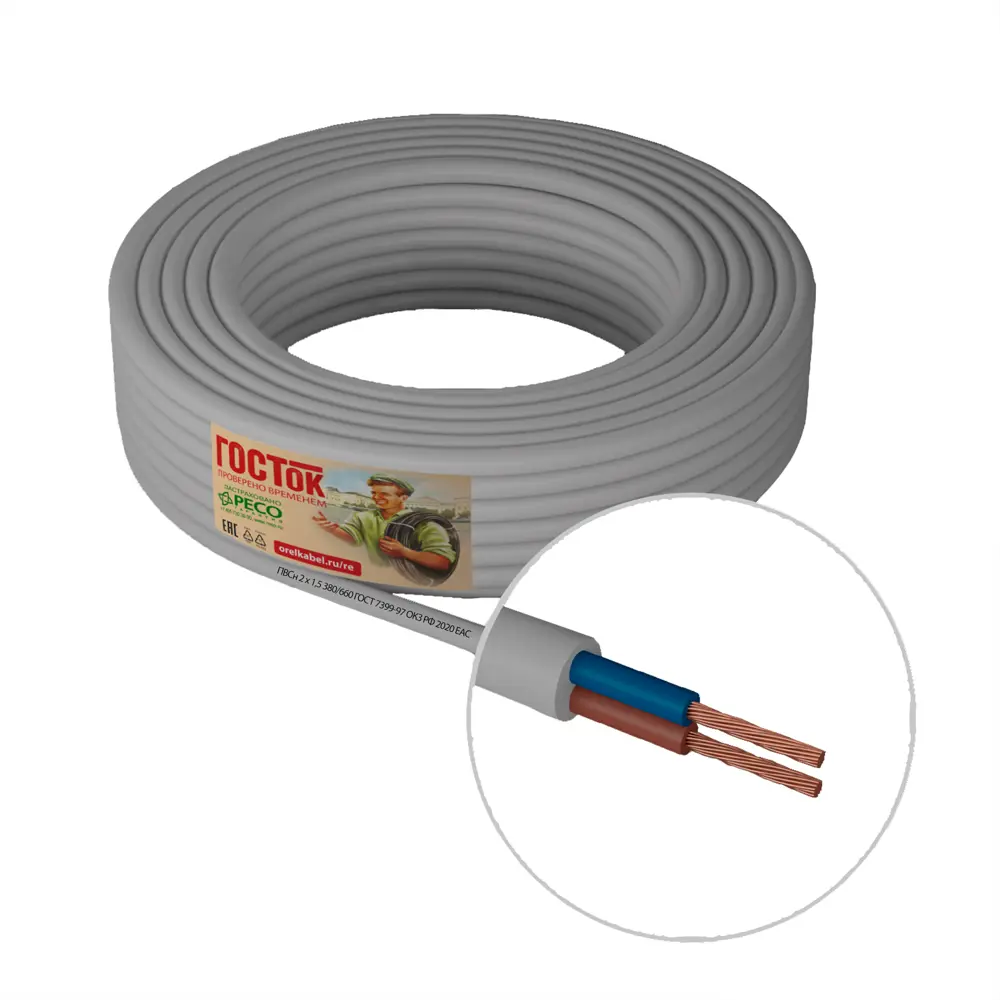 Провод Камит ПВС 2x1.5 на отрез ГОСТ цвет белый STLM-2023353 - Вид №1