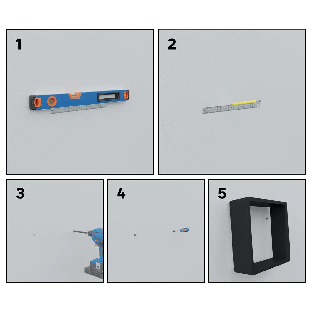 Полка настенная Spaceo 20x20 см/24x24 см/28x28 см МДФ цвет чёрный 3 шт STLM-2051960 - Вид №8