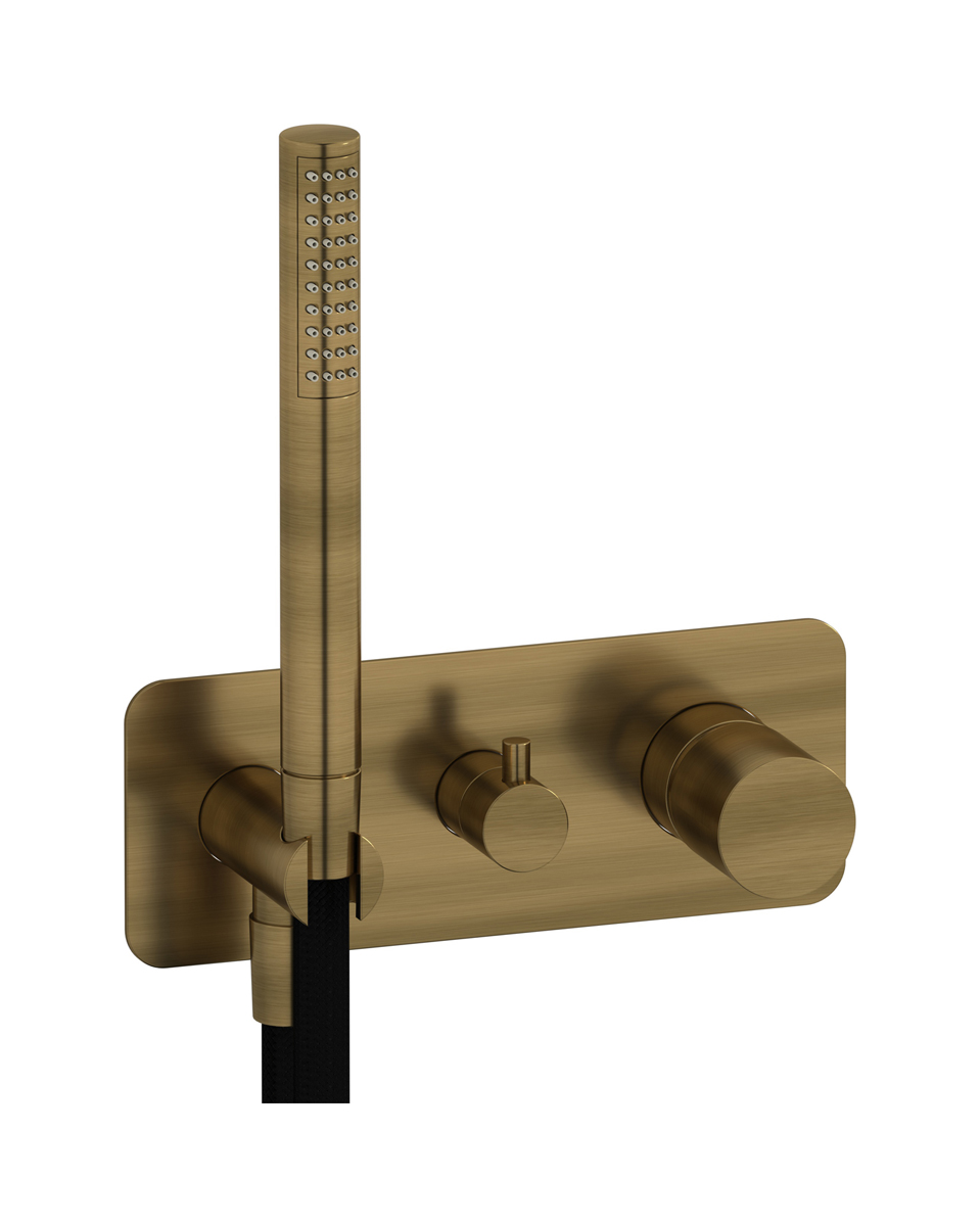 Внешние части встроенного в стену смесителя на 3 потребителя в комплекте с душевым гарнитуром. WE ARE IB rr314mb Modern Bronze Brera