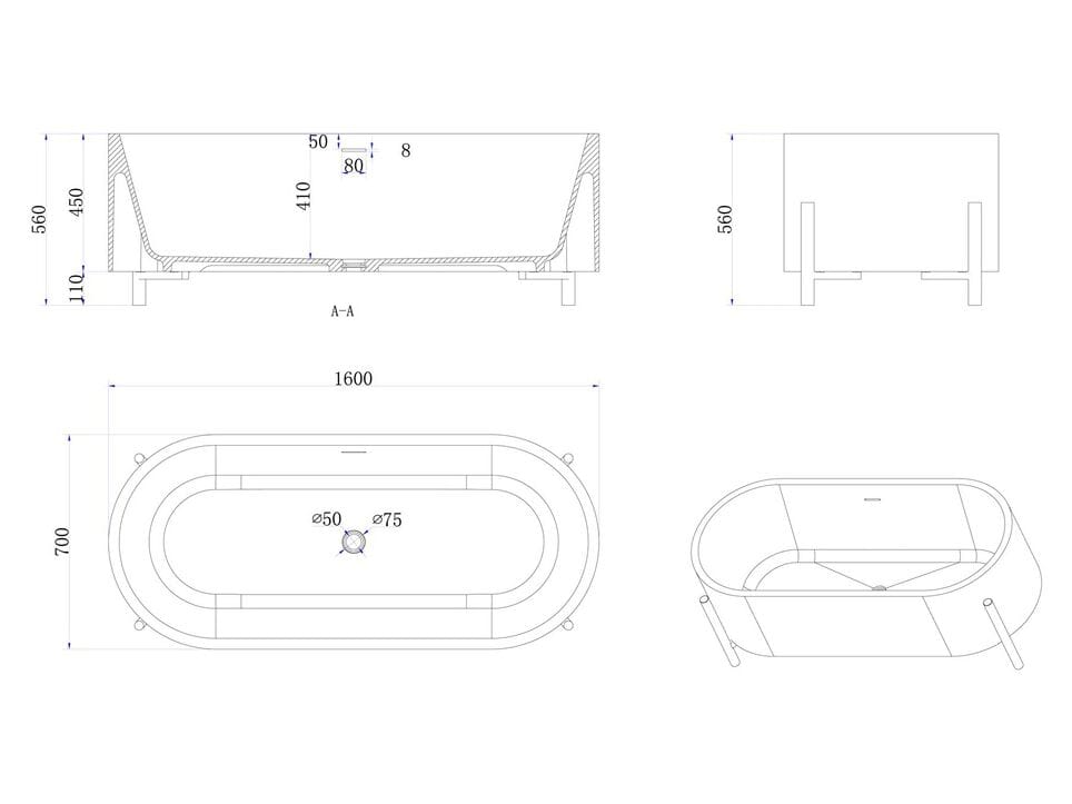 Ванна в центре комнаты в Mineral Stone® на ногах RILUXA MILANO ARCH-00029780 - Вид №6