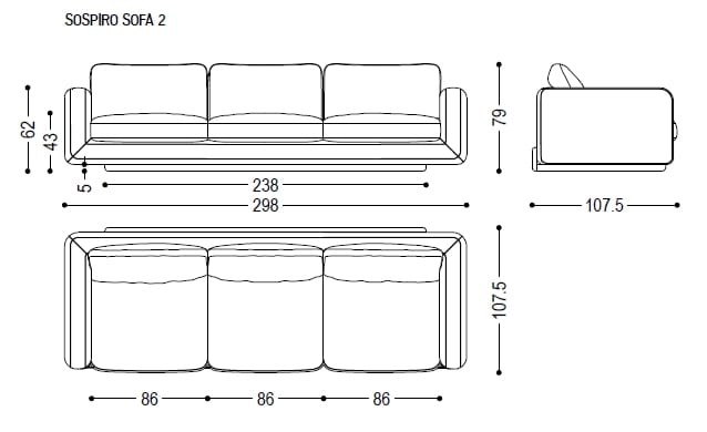 3-местный тканевый диван Riva 1920 вздох ARCH-00099007 - Вид №6