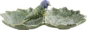 10583849 Bordallo Pinheiro Блюдо двухсекционное Bordallo Pinheiro Листья 22см, с синей птичкой, керамика Керамика