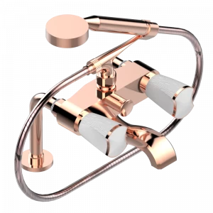 U2D-13G Смеситель для ванны/душа устанавливаемый на борту на два отверстия с душем и шлангом - 150 мм между центрами Thg-paris Infini с белым фарфором Розовое золото