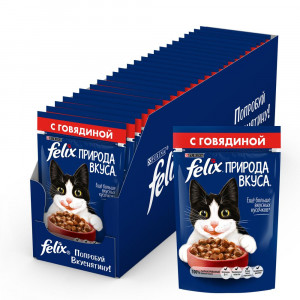 ПР0049077*24 Корм для кошек Природа вкуса с говядиной в соусе, пауч 85 г (упаковка - 24 шт) FELIX