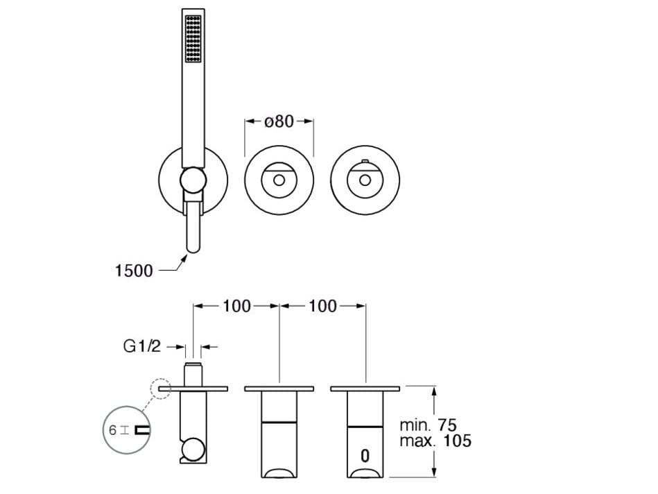Термостатический однорычажный смеситель для душа с 3 отверстиями CRISTINA Rubinetterie Тильда ARCH-00064100 - Вид №1