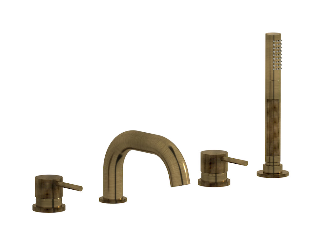 Смеситель на бортик ванной на 5 отверстий с дивертером и душевым гарнитуром. WE ARE IB id396mb Modern Bronze Industria