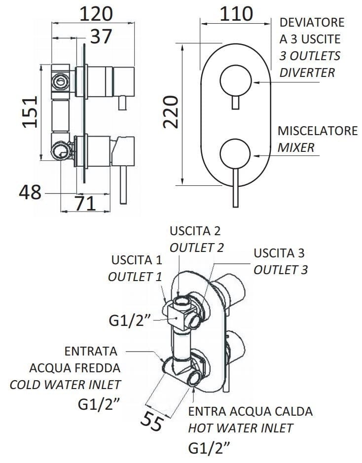 Металлический встраиваемый смеситель для душа Rubinetterie Mariani Ultraminimal ARCH-00048350 - Вид №2
