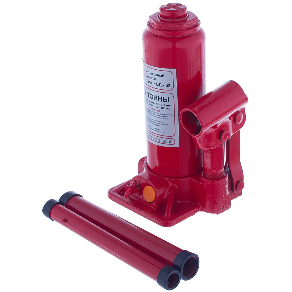 Домкрат бутылочный БТД-03, грузоподъемность до 3 т Калибр STLM-2079390