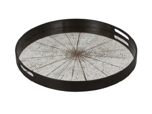 Круглый деревянный и стеклянный поднос