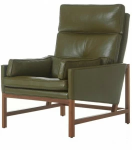 BassamFellows Кожаное кресло с высокой спинкой Wood frame lounge Cb-510
