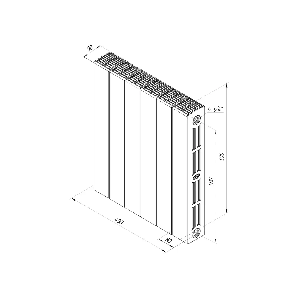 Радиатор секционный Rifar Supremo S50006RAL9005 500/90 6 секций боковое подключение биметалл черный 82560801 STLM-2137906 - Вид №6
