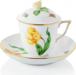 71930 Herend Чашка для травяного чая с блюдцем 200мл "Китти" (желтая) Фарфор, Керамика