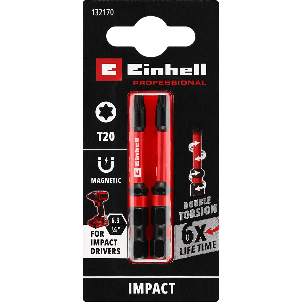 Бита ударная магнитная Einhell 132170 T20x60 мм, 2 шт STLM-2019117