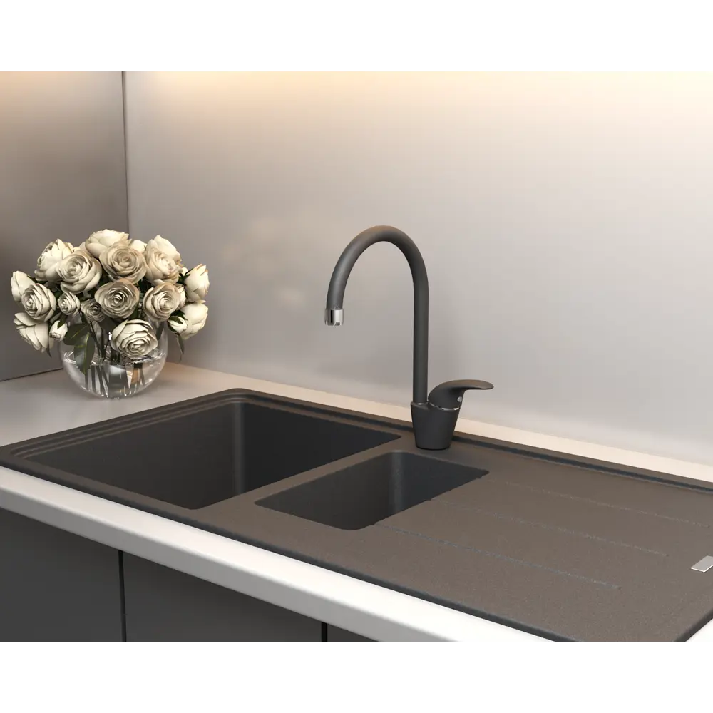 Смеситель для кухни Paini Sicily 31.5 см цвет чёрный гранит STLM-2064235 - Вид №3