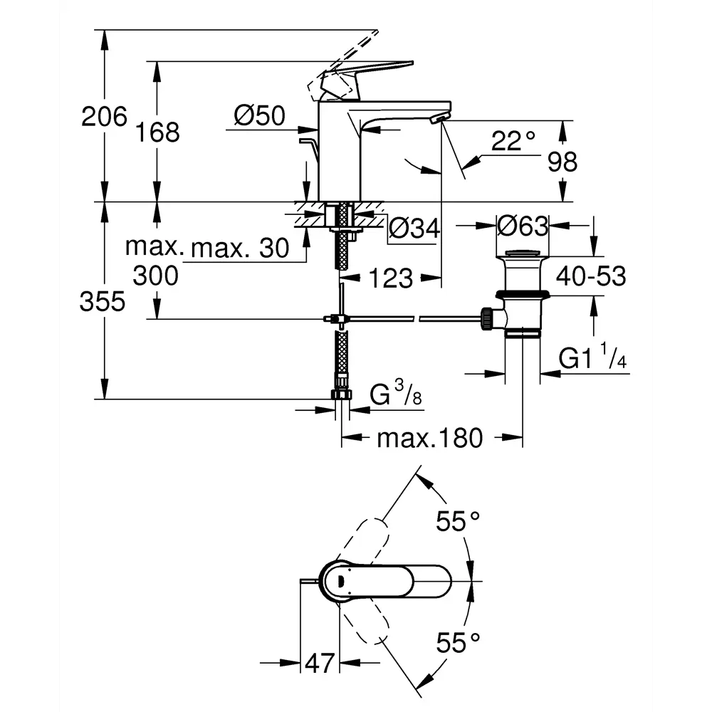 Смеситель для раковины Grohe Eurosmart Cosmo M однорычажный цвет чёрный Eurosmart Cosmopolitan STLM-2000585 - Вид №8
