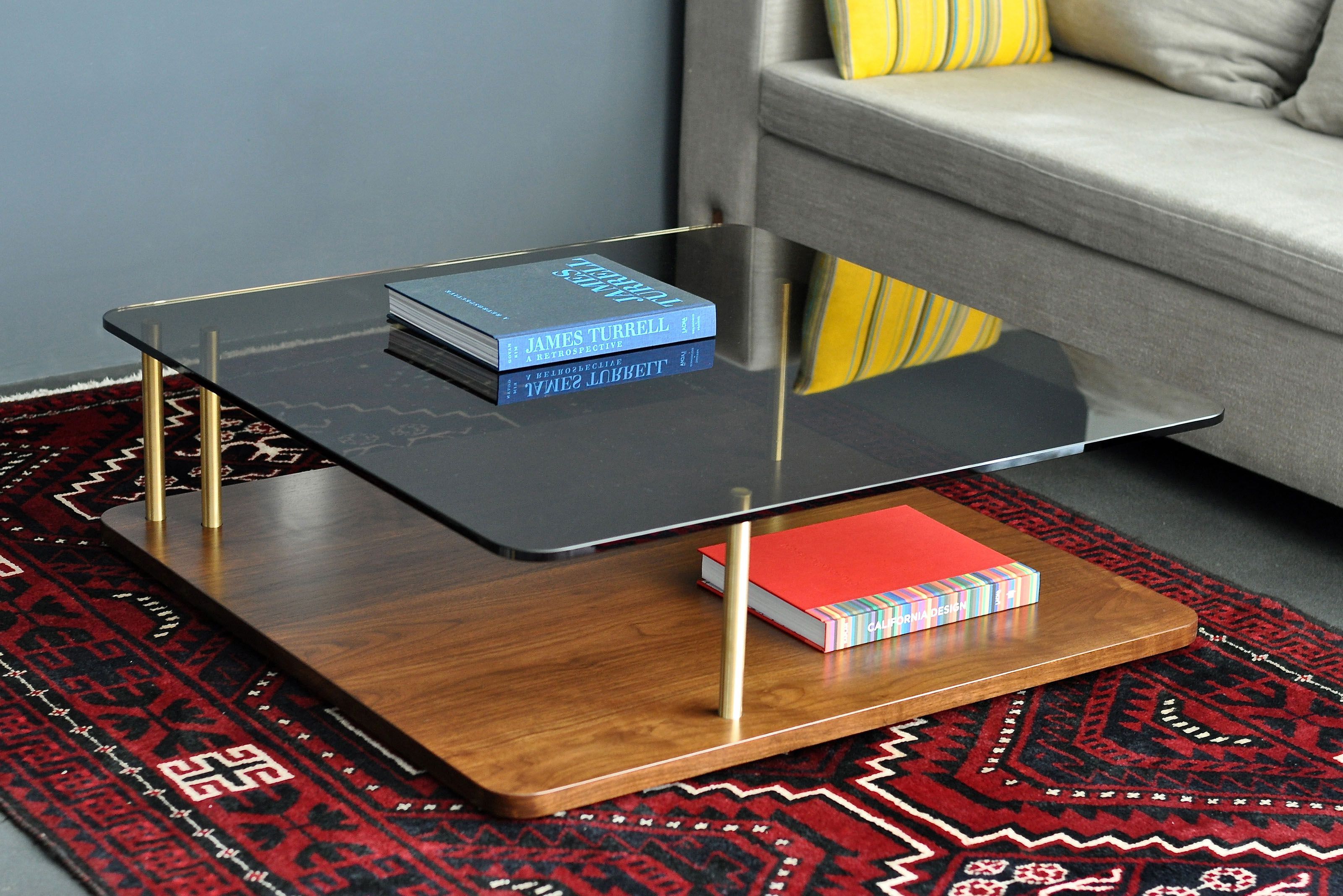 Квадратный деревянный и стеклянный журнальный столик Phase Design Points of Interest ARCH-00051548