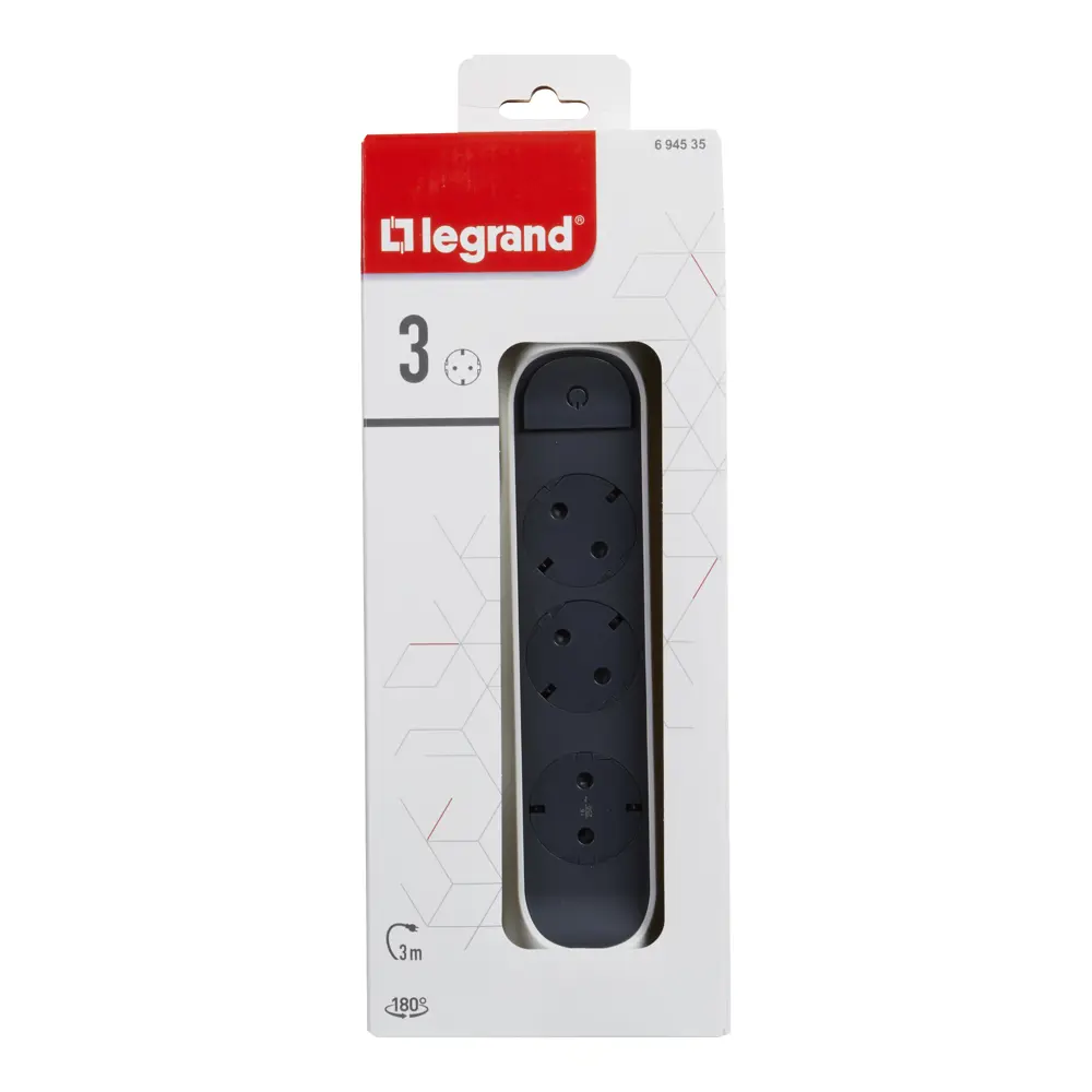 Удлинитель бытовой Legrand Комфорт 3 розетки с заземлением 3x1.5 мм 3 м 3680 Вт цвет черно-белый STLM-2008223 - Вид №4