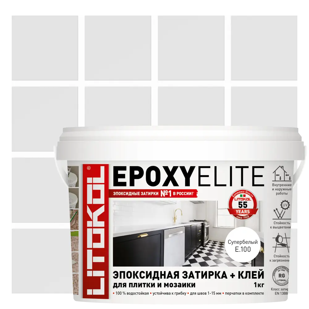 91358322 Затирка эпоксидная Litokol EpoxyElite E.100 цвет супербелый 1 кг STLM-0945951