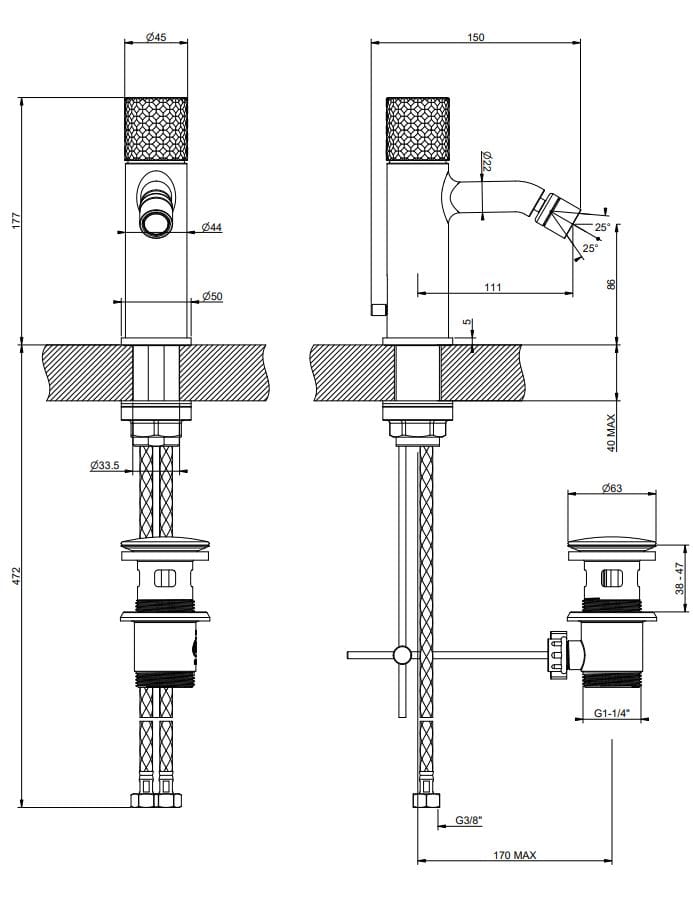 Смеситель для биде из хромированной латуни Gessi Habito ARCH-00152717 - Вид №2