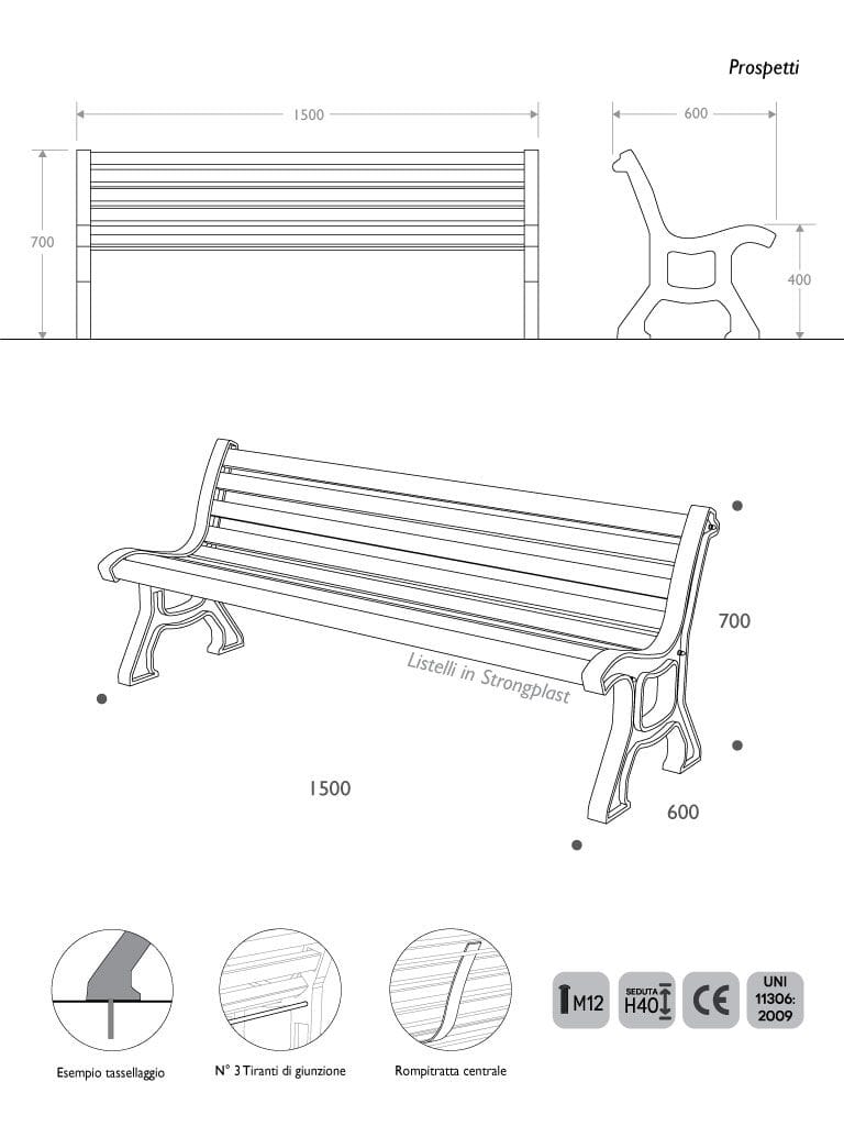 Переработанная пластиковая скамейка со спинкой EUROCOMITALIA классическая мебель ARCH-00124082 - Вид №3