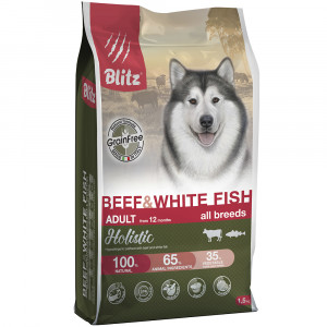 ПР0055616 Корм для собак Holistic беззерновой говядина, белая рыба сух. 1,5кг Blitz