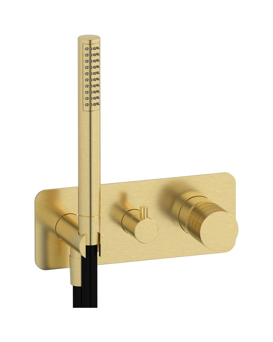 Внешние части встроенного в стену смесителя на 2 потребителя в комплекте с душевым гарнитуром. WE ARE IB vn399ii Brushed Pale Gold Vinile