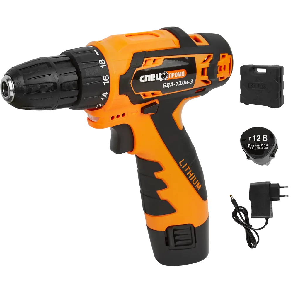 Дрель-шуруповерт аккумуляторная Спец БДА-12ЛИ-3, 12 В 2x1.5 Ач STLM-2189499