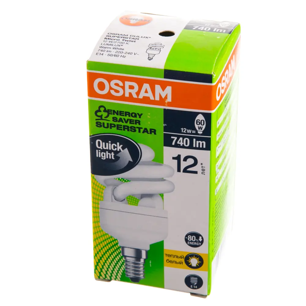 Лампа энергосберегающая Osram спираль E14 11 Вт свет тёплый белый STLM-2101587 - Вид №1