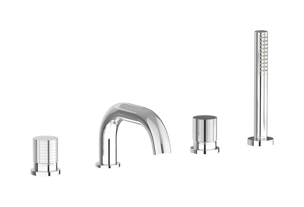 Смеситель на бортик ванной на 4 отверстий с дивертером и душевым гарнитуром. WE ARE IB ga396cc Chrome Gatsby